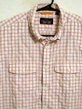 Orvis Shirt Mens Large Short Sleeve Button Trout Bum White Orange Striped